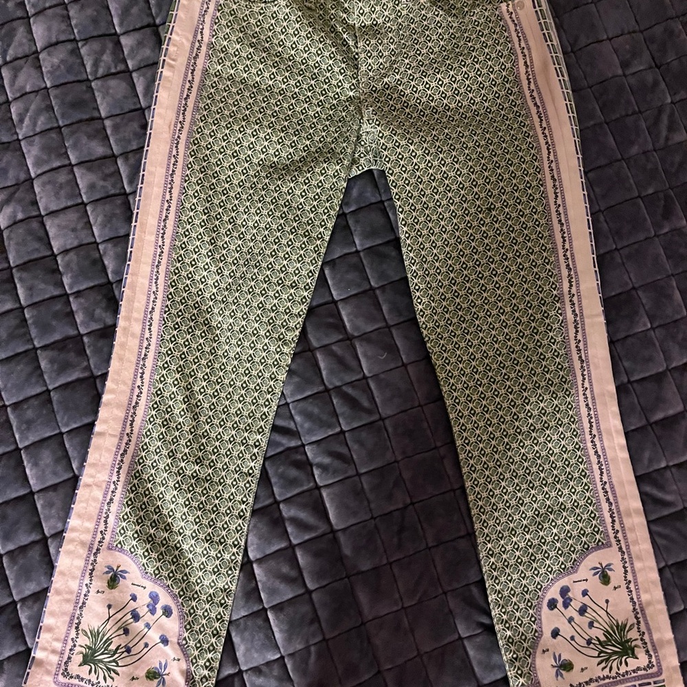 Tory Burch Green and Blue Patterned Pants